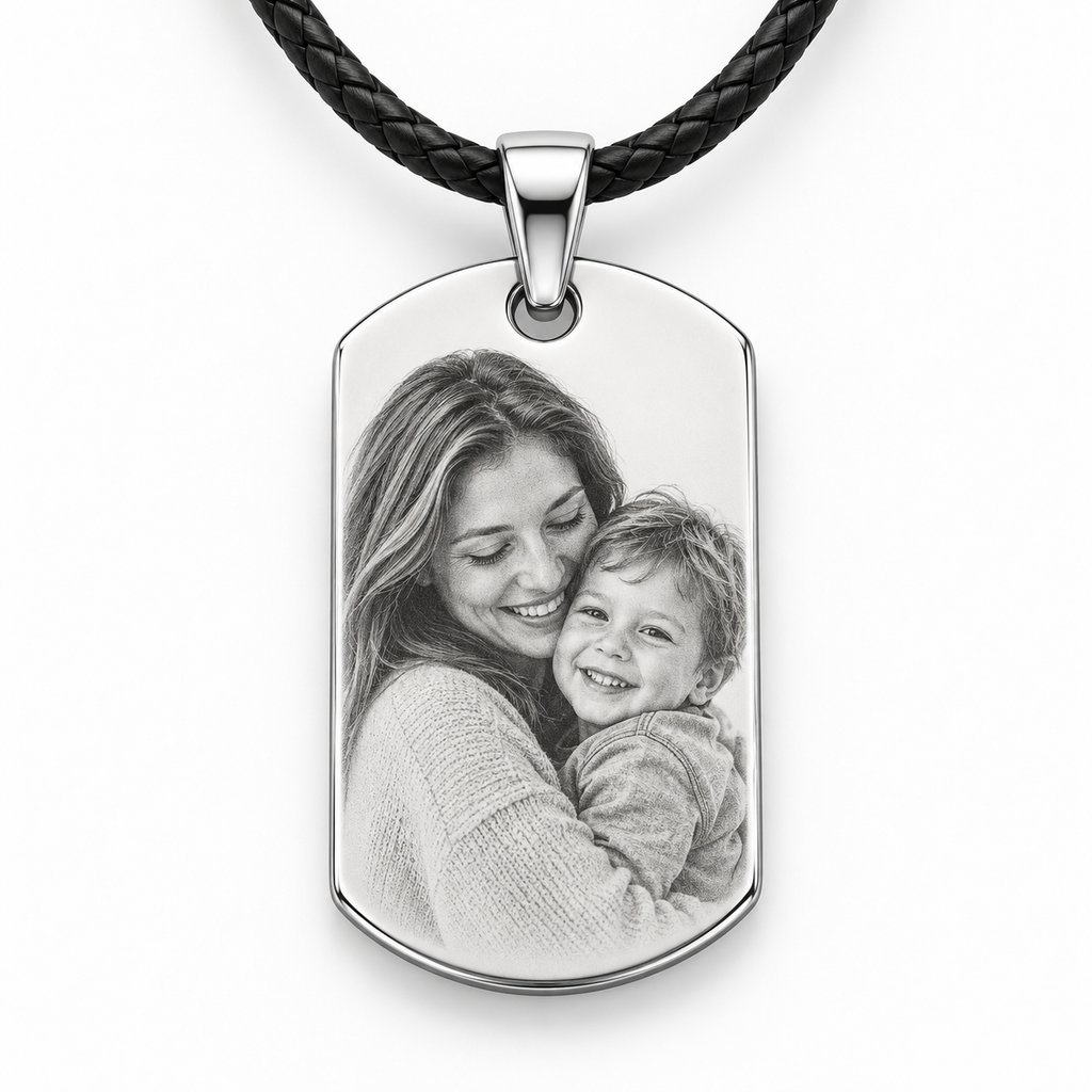 Personalized Rounded Tag Photo & Text Engraving Pendant
