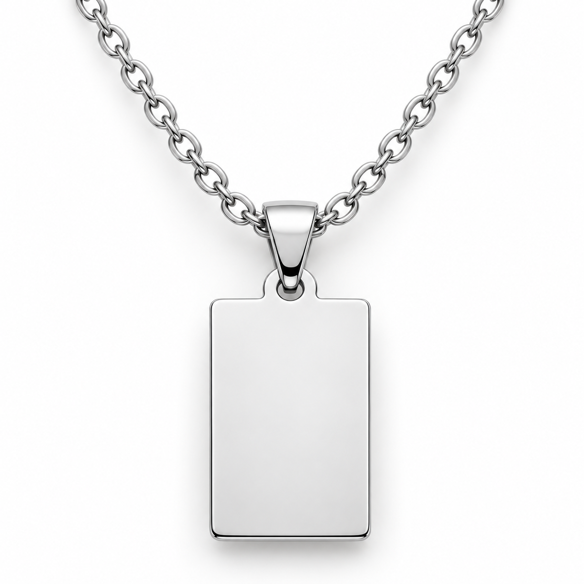 TEMP-SILVER-022 Silver Elegant Tag Pendant – Silver Stainless Steel Chain