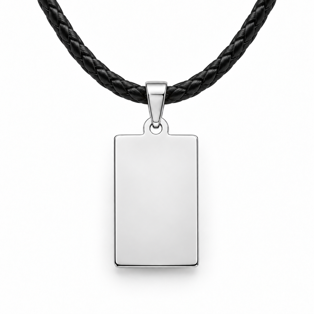 TEMP-SILVER-022 Silver Elegant Tag Pendant – Black Leather Cord