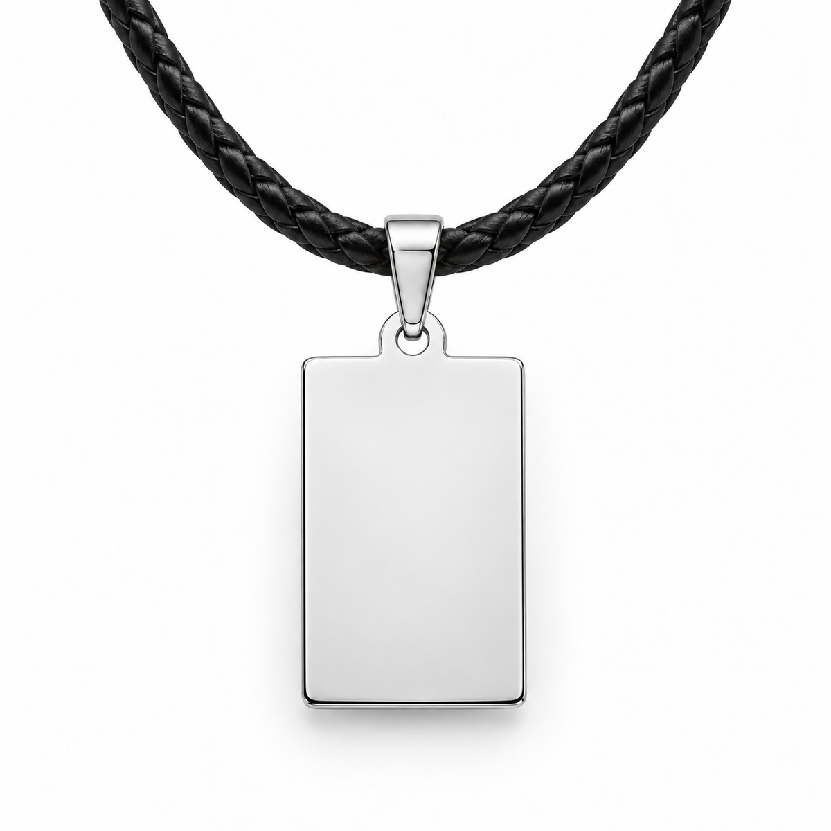 TEMP-SILVER-022 Silver Elegant Tag Pendant – Black Leather Cord