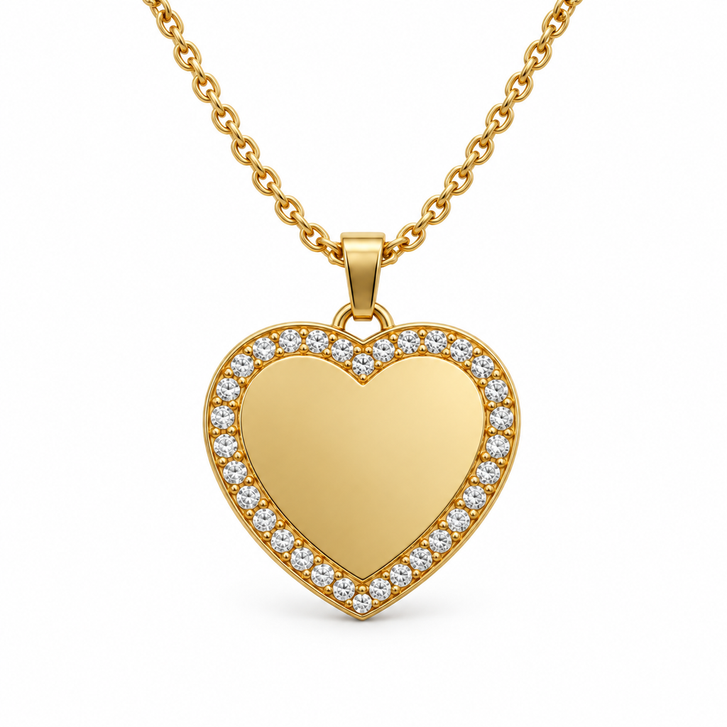 GR-004 Gold Crystal Heart Pendant – Gold Stainless Steel Chain