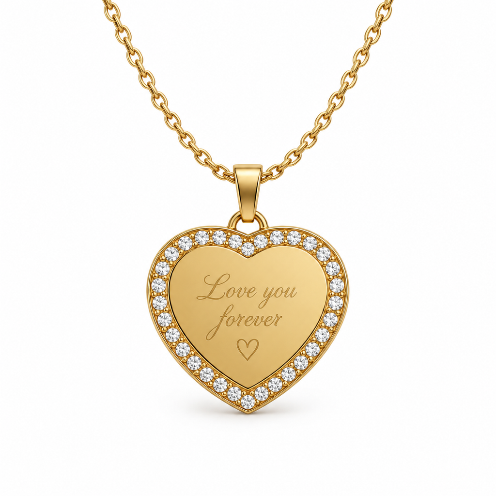 Personalized Crystal-Style Heart Photo & Text Engraving Pendant