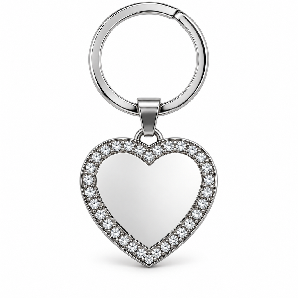 GR-005 Silver Crystal Heart Pendant – Silver Keyring