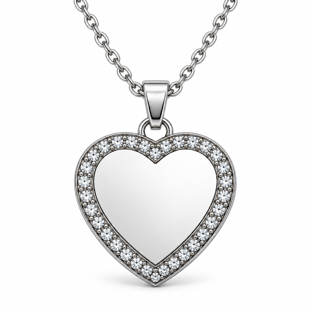 GR-005 Silver Crystal Heart Pendant – Silver Stainless Steel Chain