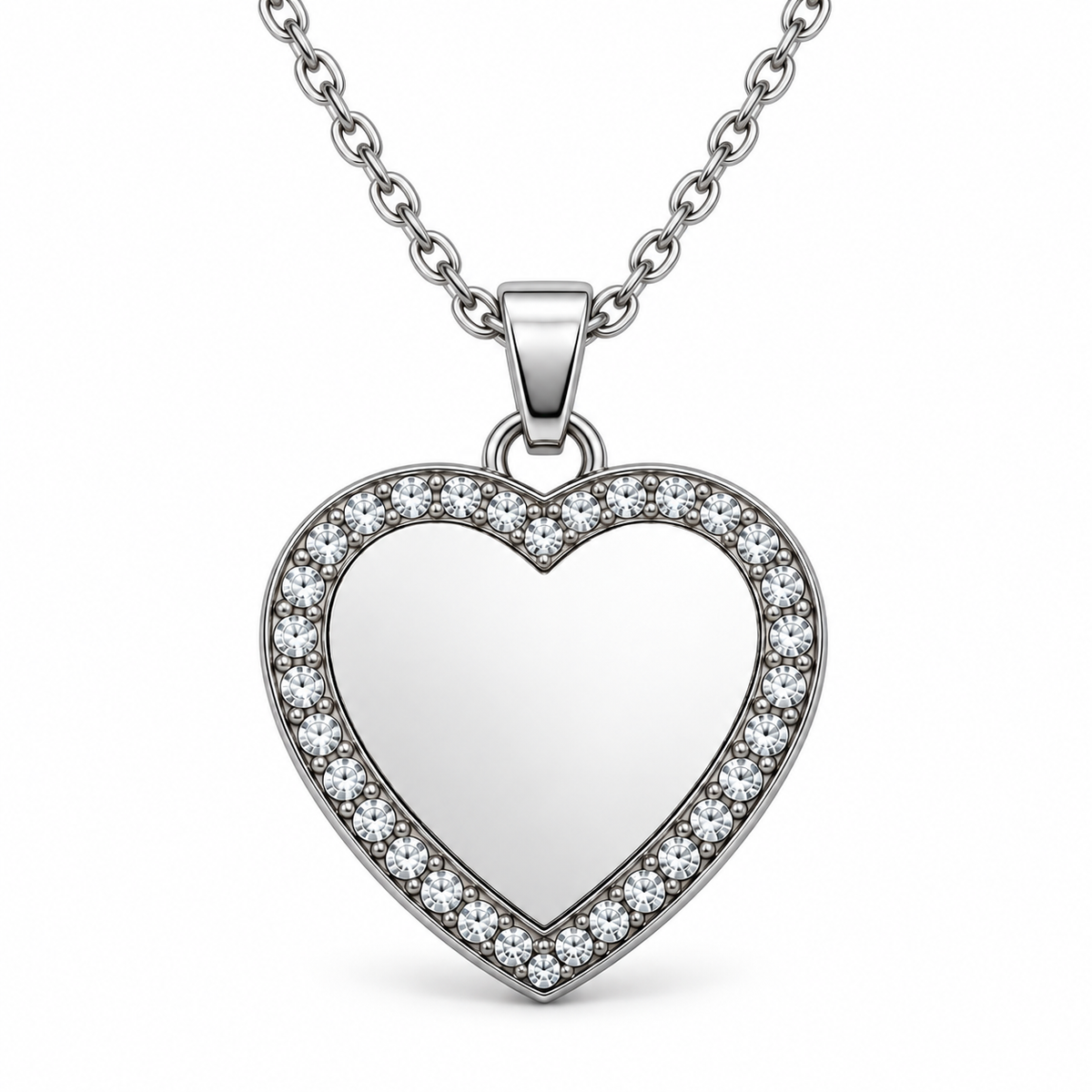 GR-005 Silver Crystal Heart Pendant – Silver Stainless Steel Chain