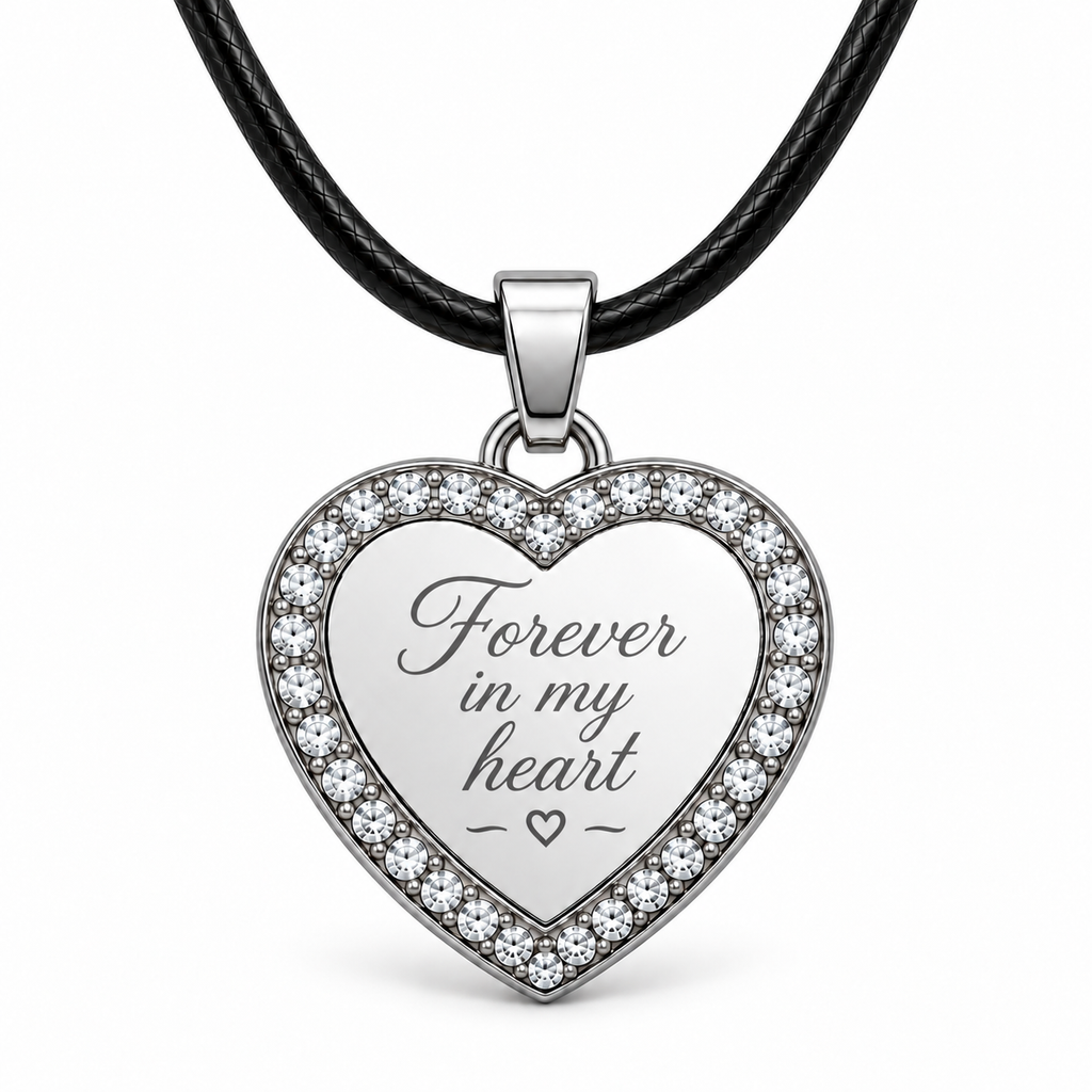 Personalized Crystal-Style Heart Photo & Text Engraving Pendant