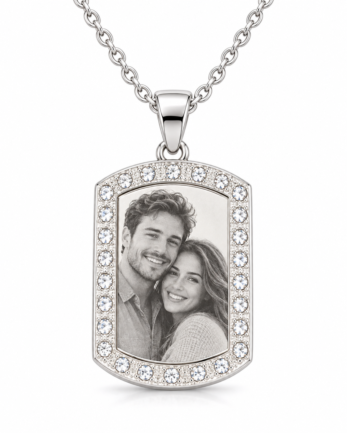 Personalized Small Crystal-Style Tag Photo & Text Engraving Pendant