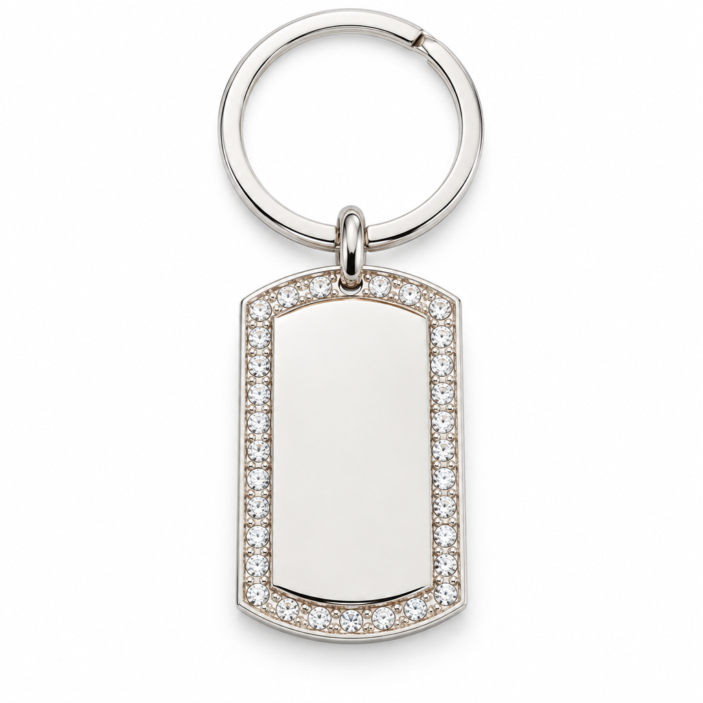 GR-002 Large Silver Crystal Tag Pendant – Silver Keyring