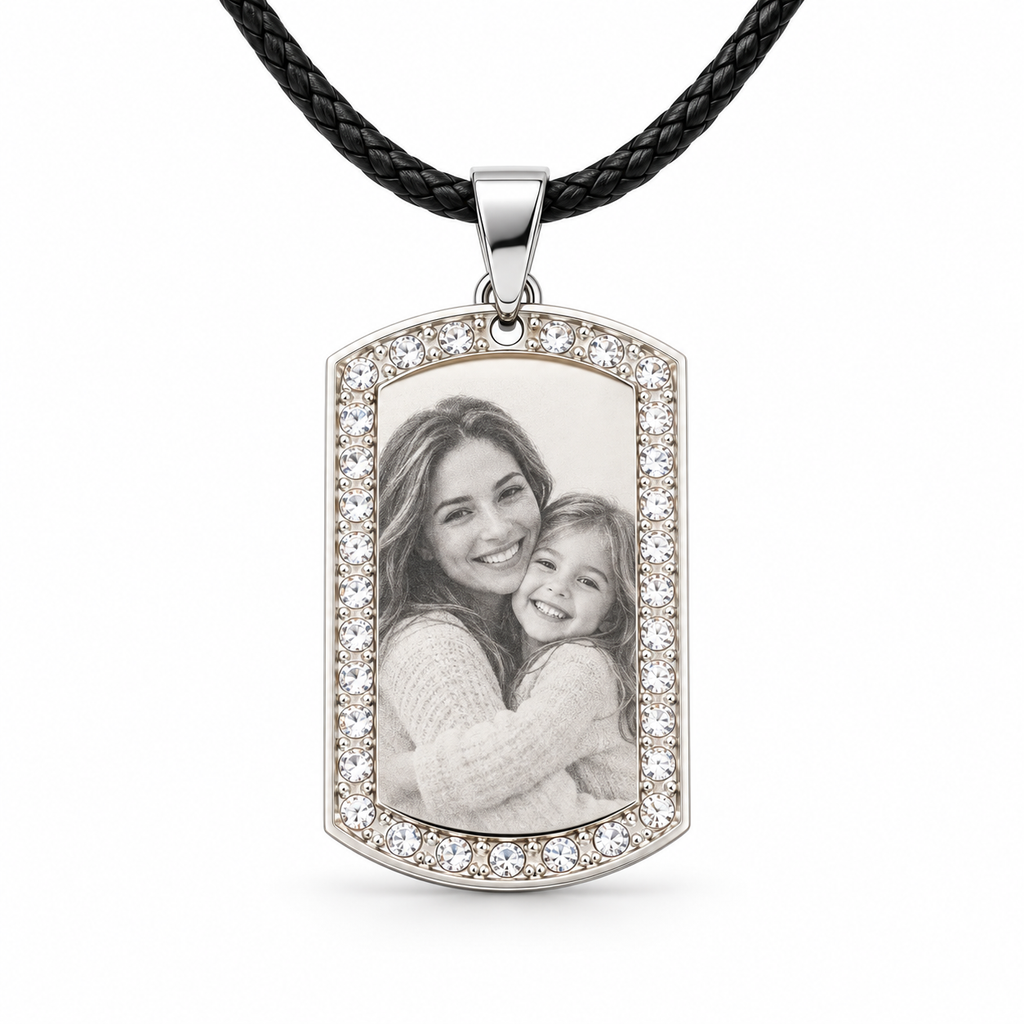 Personalized Large Crystal-Style Tag Photo & Text Engraving Pendant