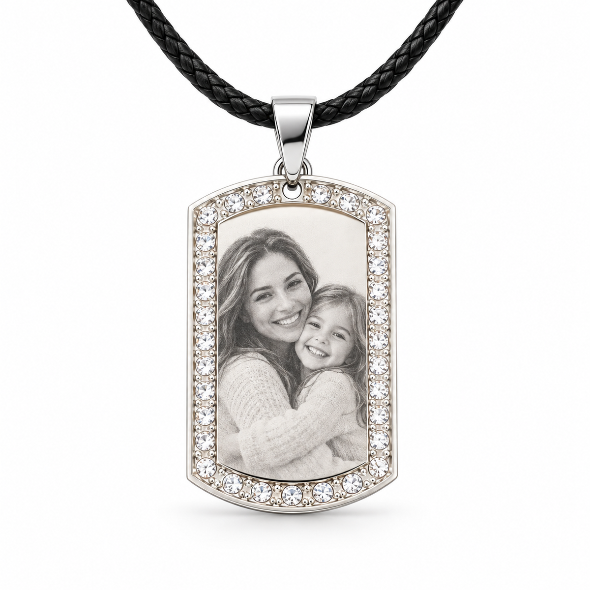 Personalized Large Crystal-Style Tag Photo & Text Engraving Pendant