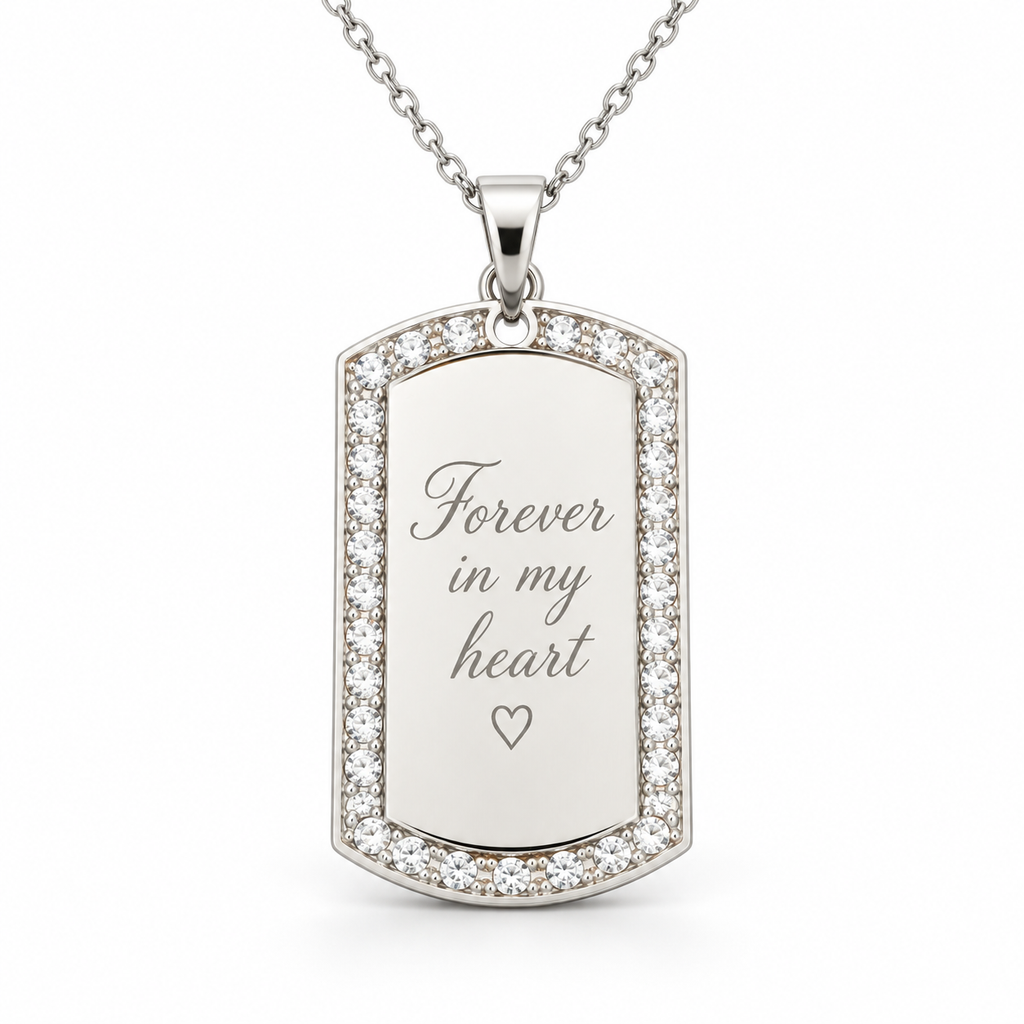 Personalized Large Crystal-Style Tag Photo & Text Engraving Pendant