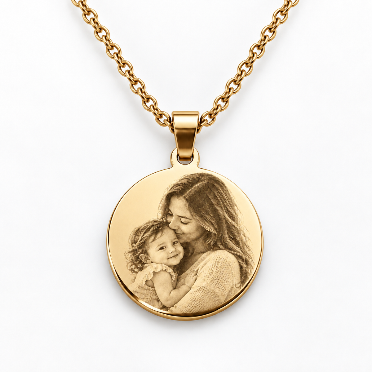 Personalized Round Disc Photo & Text Engraving Pendant