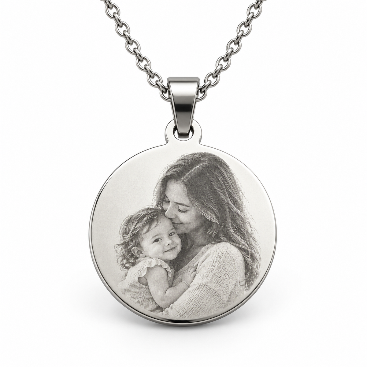 Personalized Round Disc Photo & Text Engraving Pendant