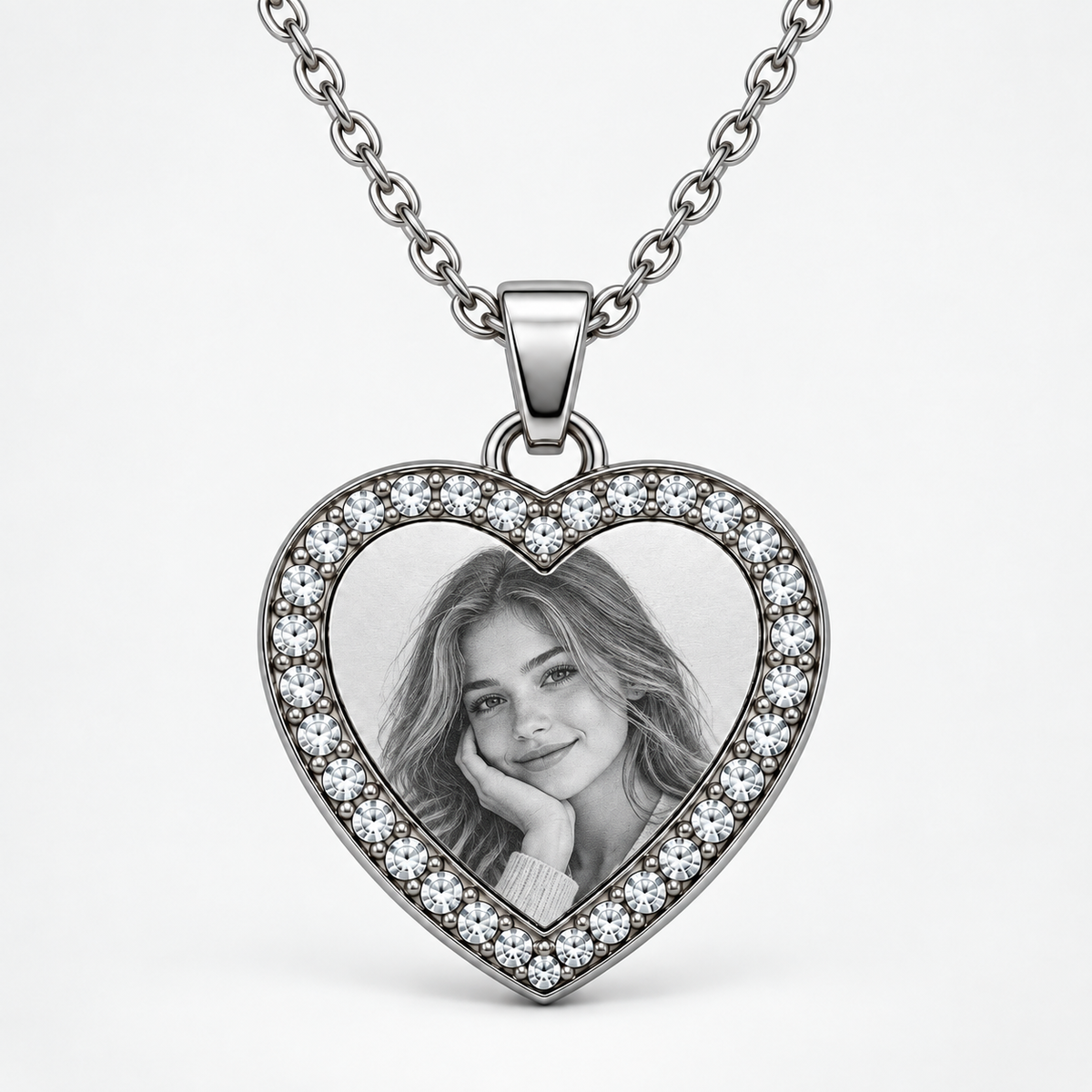 Personalized Crystal-Style Heart Photo & Text Engraving Pendant