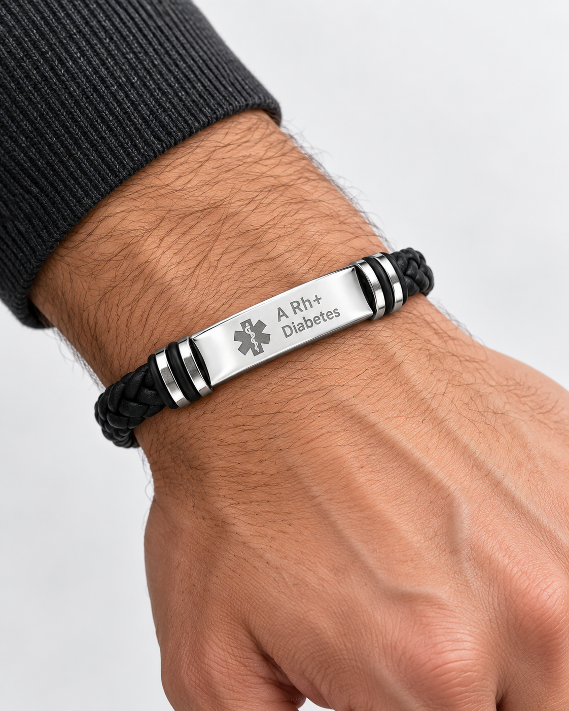 Personalized Men's Braided Leather ID Bracelet
