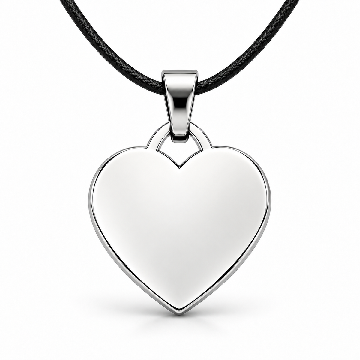 Silver + Leather Cord: Personalized silver heart pendant with black leather cord