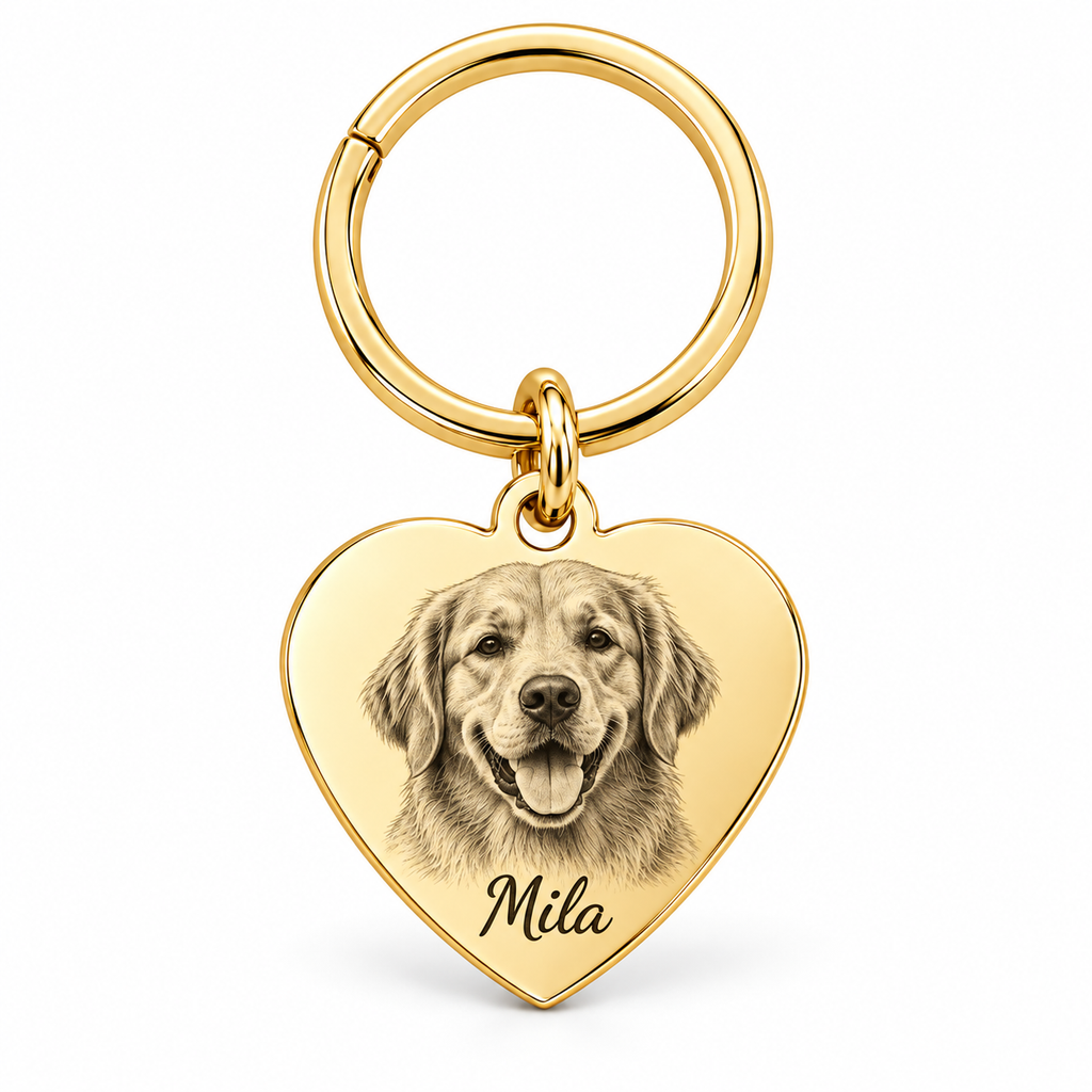 Personalized Heart Photo & Text Engraving Pendant & Keyring