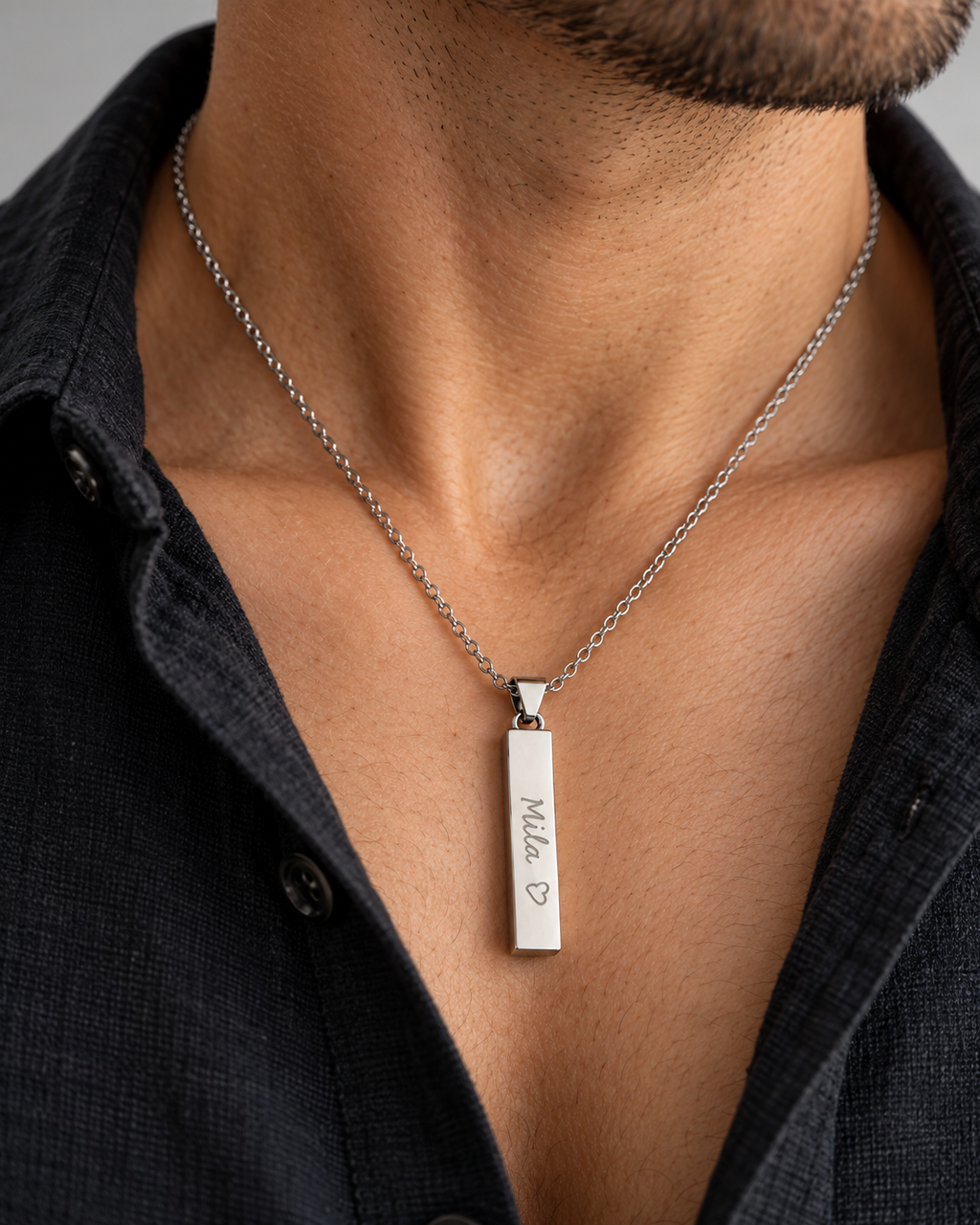 Personalized Engraved Bar Pendant – Stainless Steel