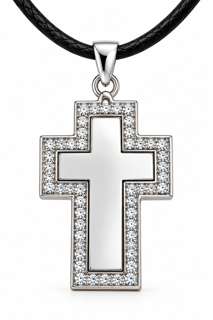 Personalized Crystal-Style Cross Photo & Text Engraving Pendant