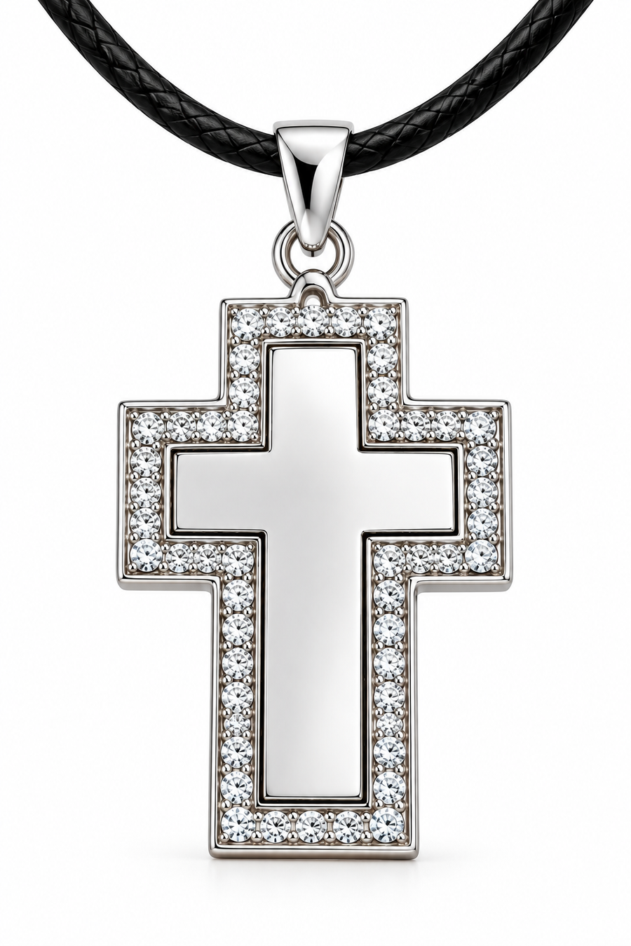 Personalized Crystal-Style Cross Photo & Text Engraving Pendant