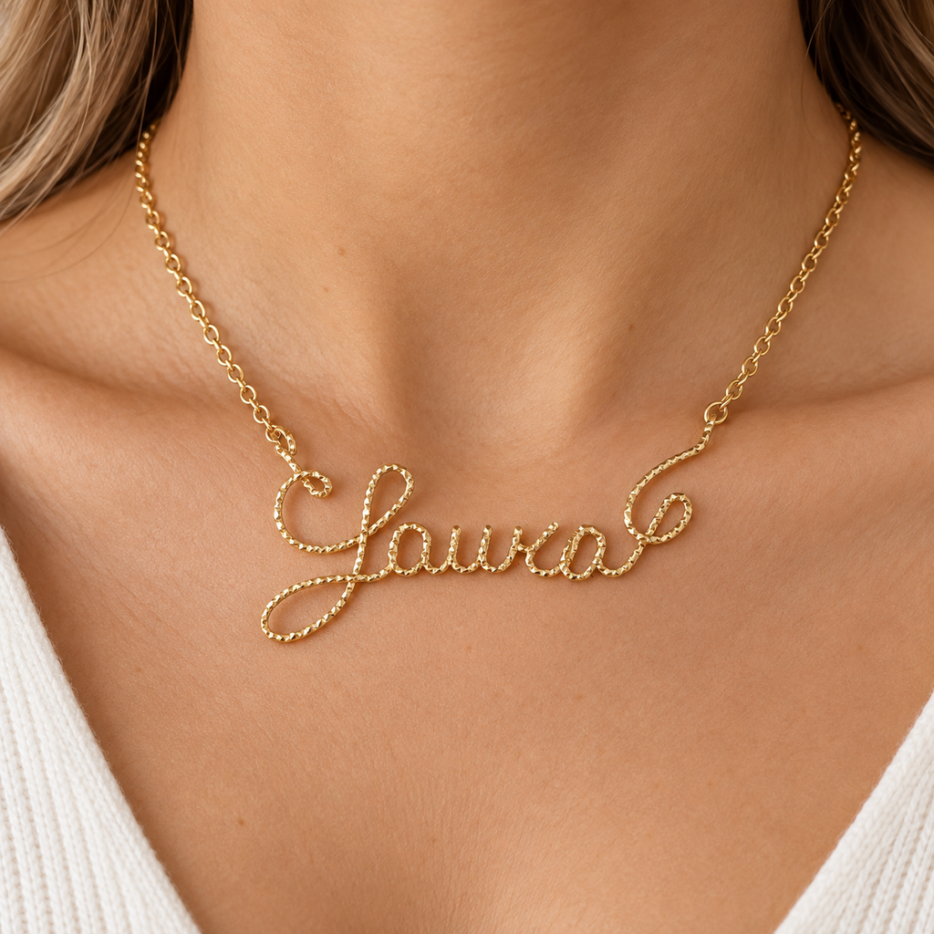 Custom Name Necklace – Gold Twisted Wire