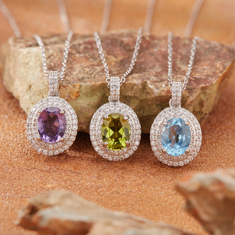 Women's Sterling Silver Colored Gemstone Necklace