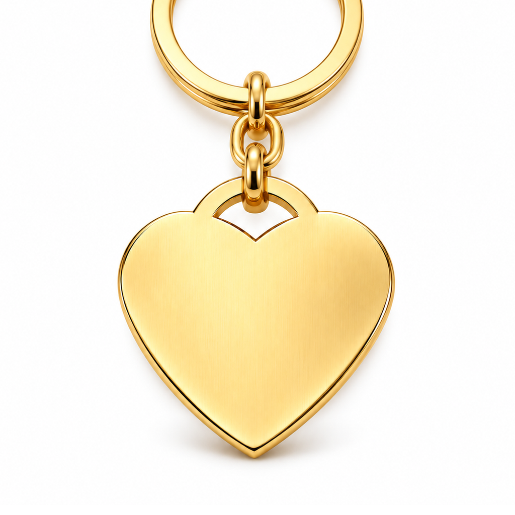 Gold + Keyring: standardized personalized gold heart pendant keyring