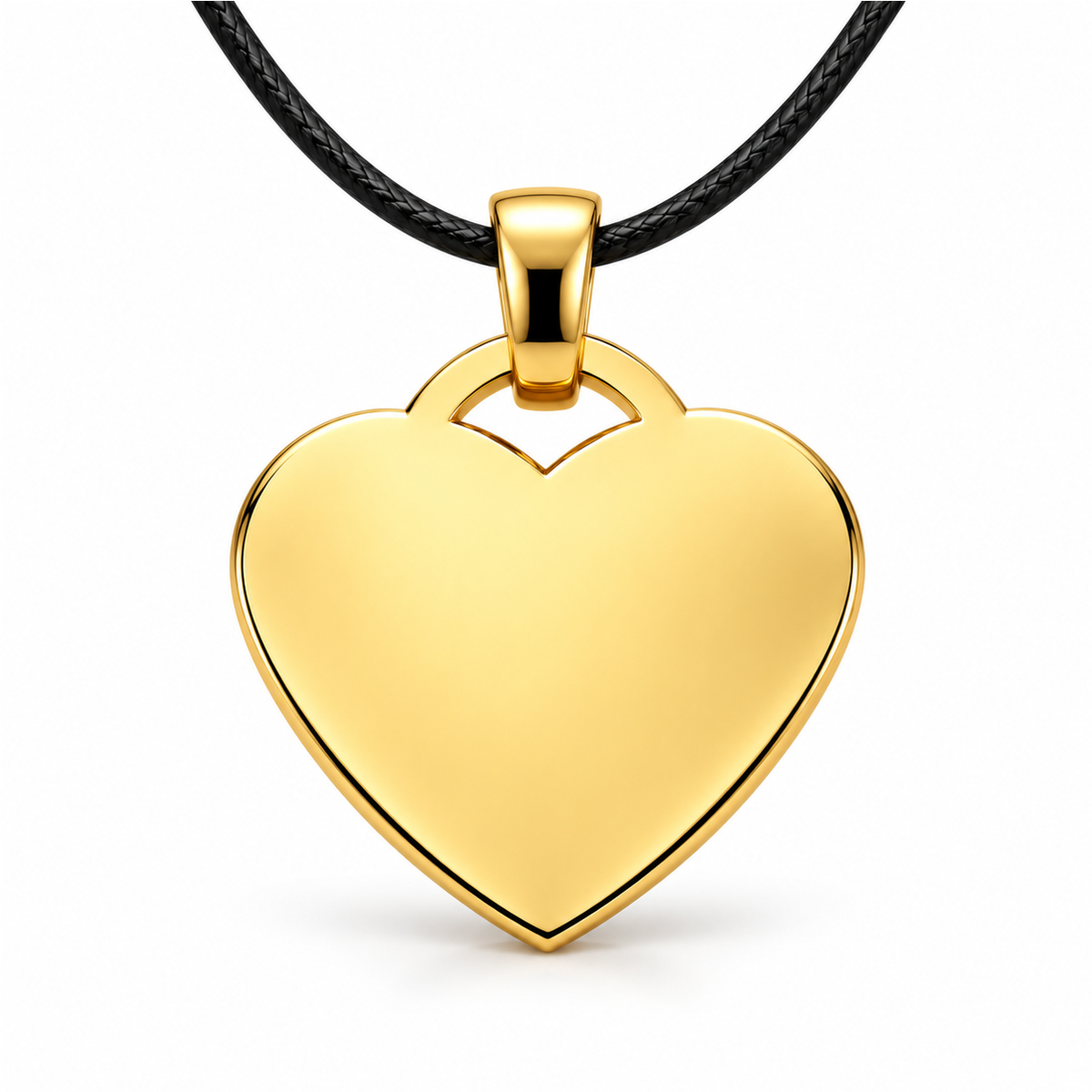Gold + Leather Cord: standardized personalized gold heart pendant with black leather cord