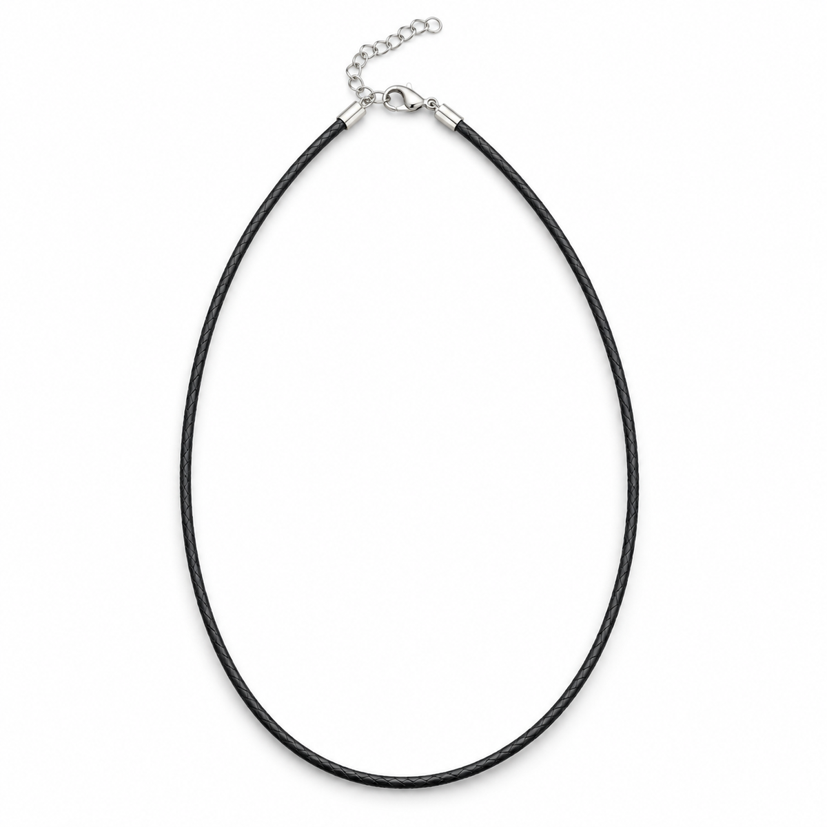 Hansima black core leather necklace cord with silver-tone clasp and extender