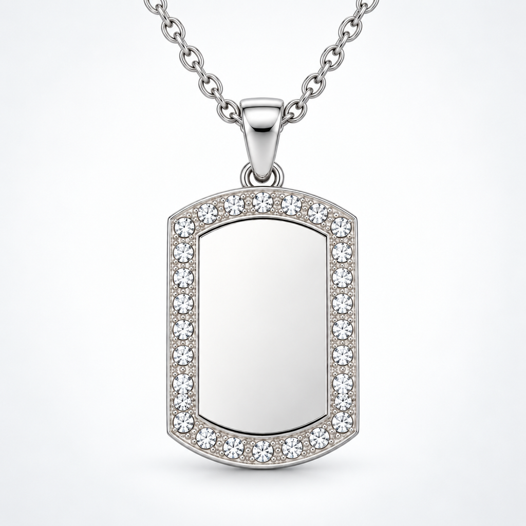 Silver crystal tag – Chain