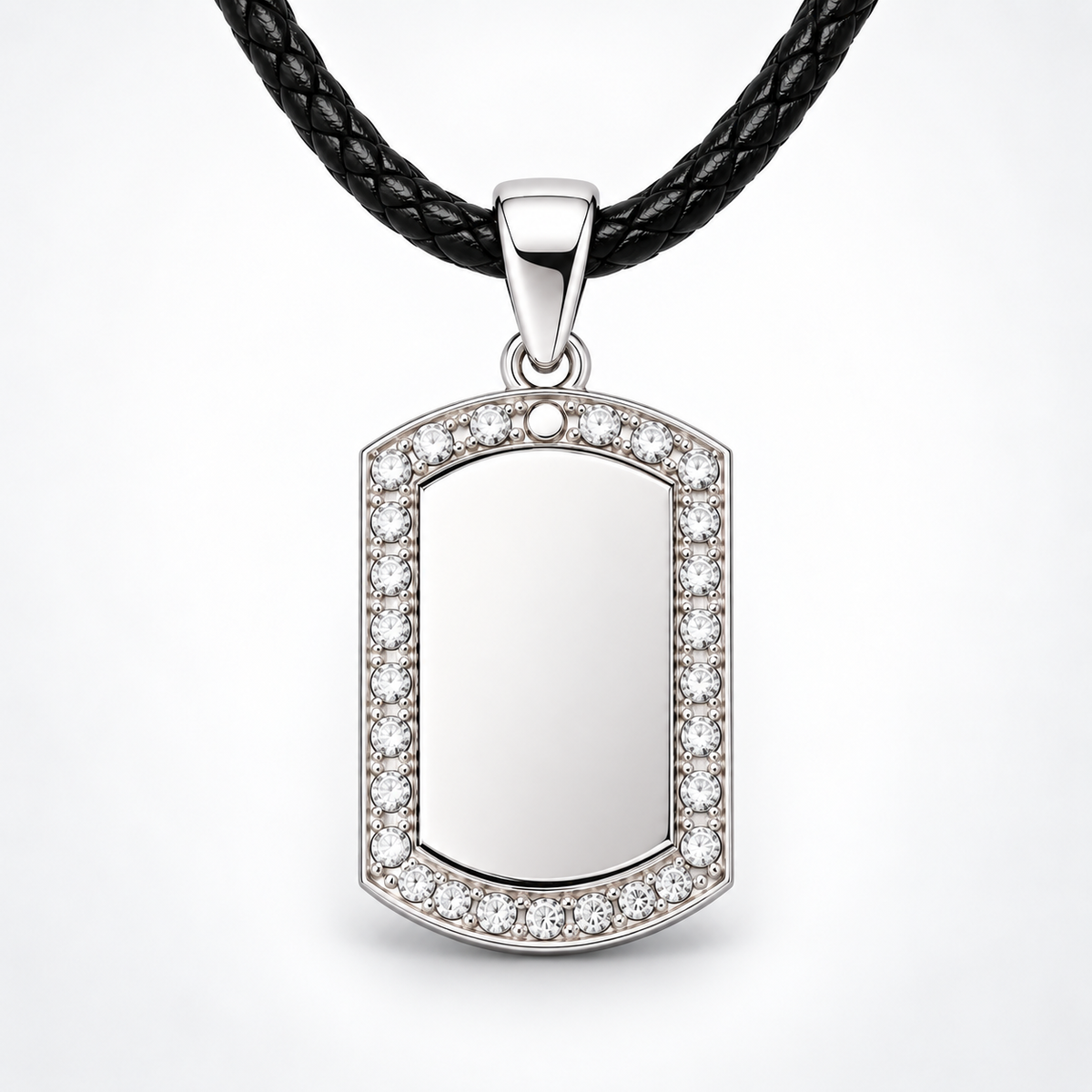 Silver crystal tag – Leather Cord