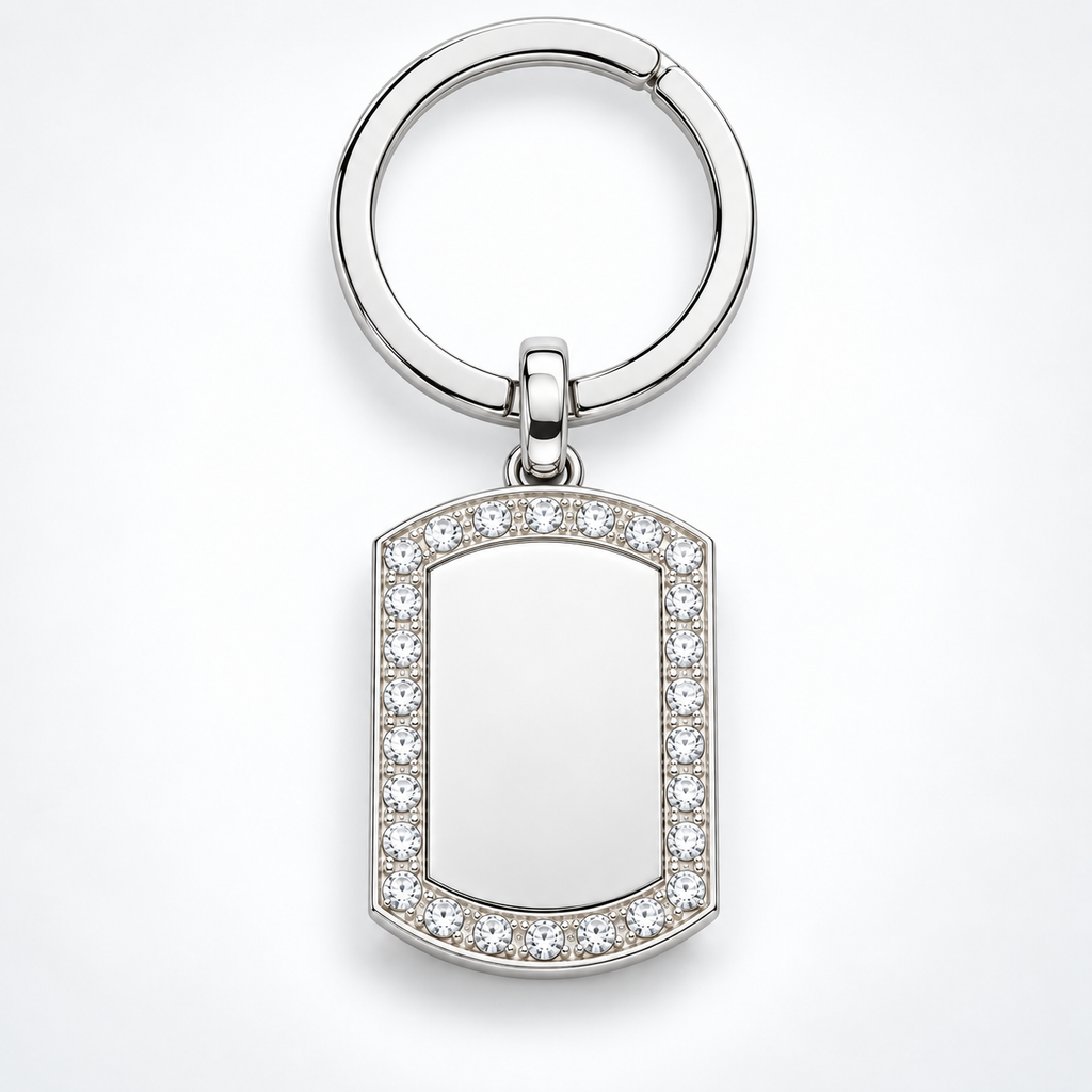 Silver crystal tag – Keyring