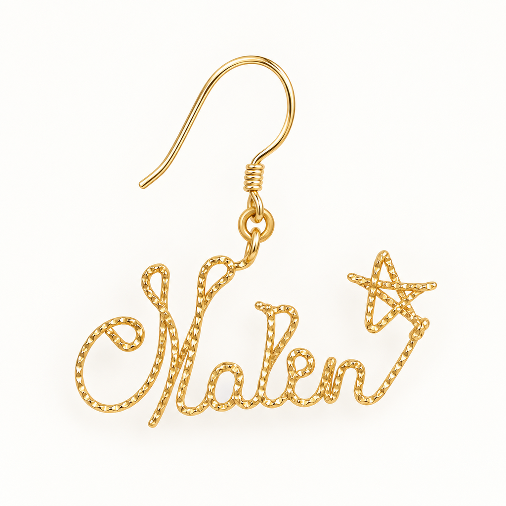 Personalized gold twisted wire full name earring with star detail