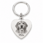 Personalized silver heart keyring with pet photo and name engraving