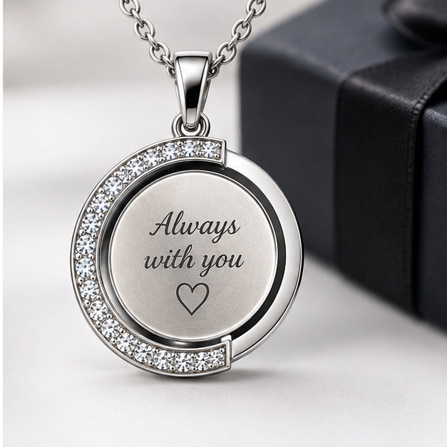 Personalized Crystal-Style Crescent Photo & Text Engraving Pendant