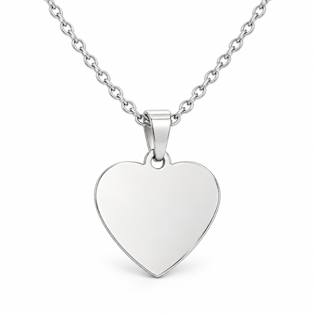 Silver + Chain: Personalized silver heart pendant with stainless steel chain
