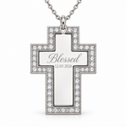 Personalized Crystal-Style Cross Photo & Text Engraving Pendant