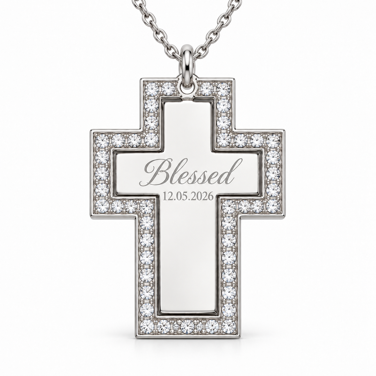 Personalisierter Crystal-Style Kreuzanhänger mit Foto- & Textgravur