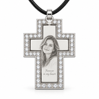 Personalized Crystal-Style Cross Photo & Text Engraving Pendant