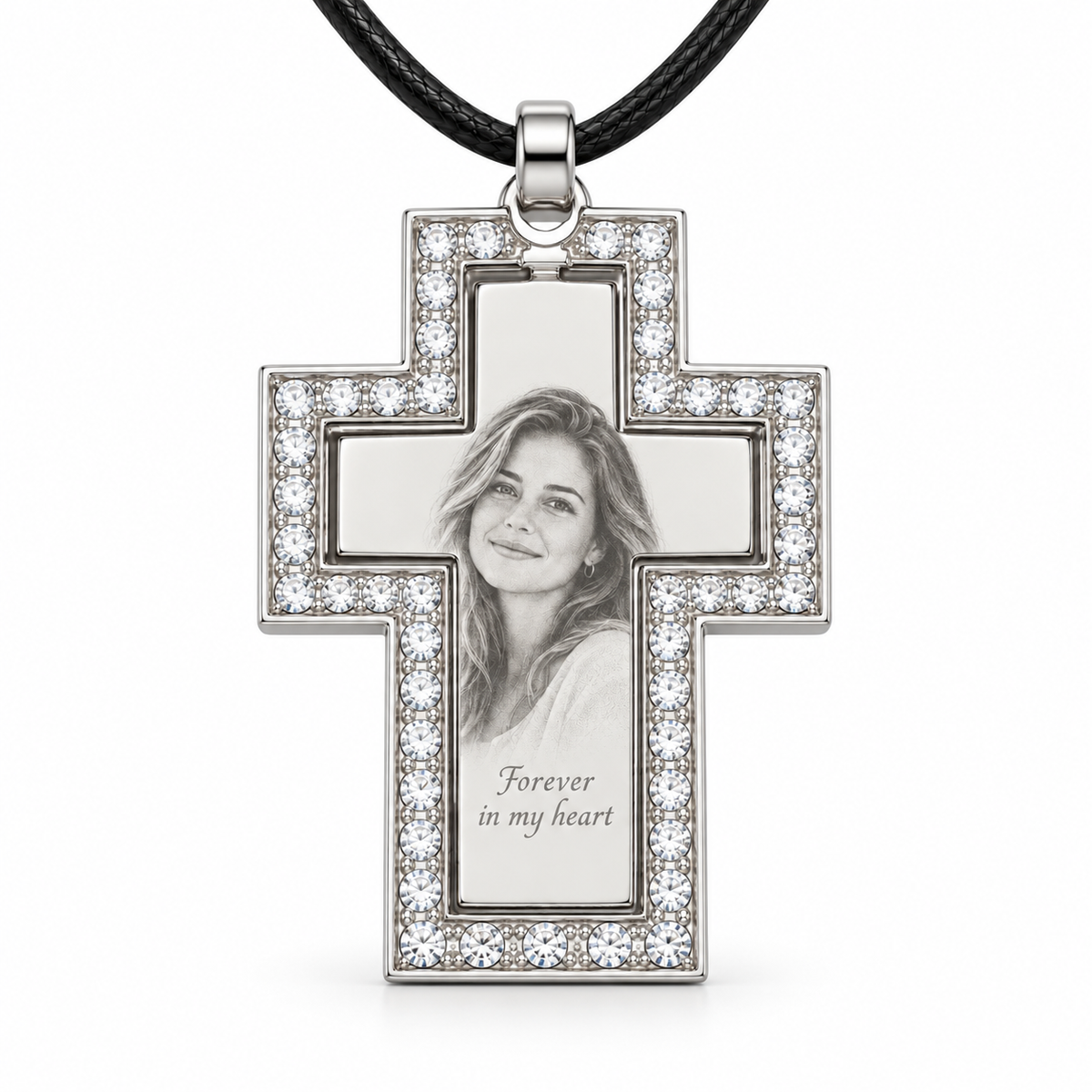 Personalisierter Crystal-Style Kreuzanhänger mit Foto- & Textgravur