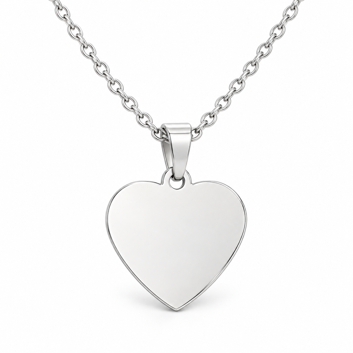Silver + Chain: standardized personalized silver heart pendant with stainless steel chain