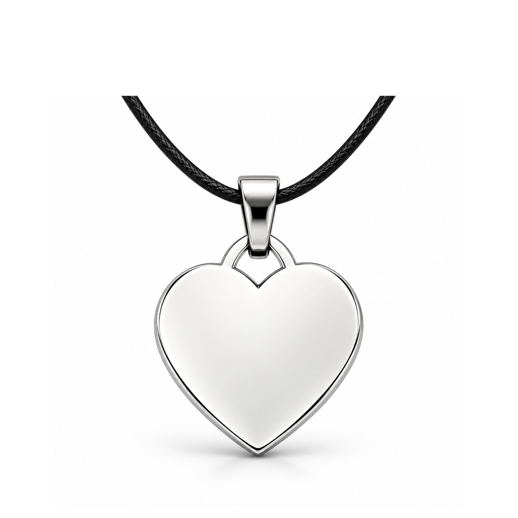 Silver + Leather Cord: standardized personalized silver heart pendant with black leather cord