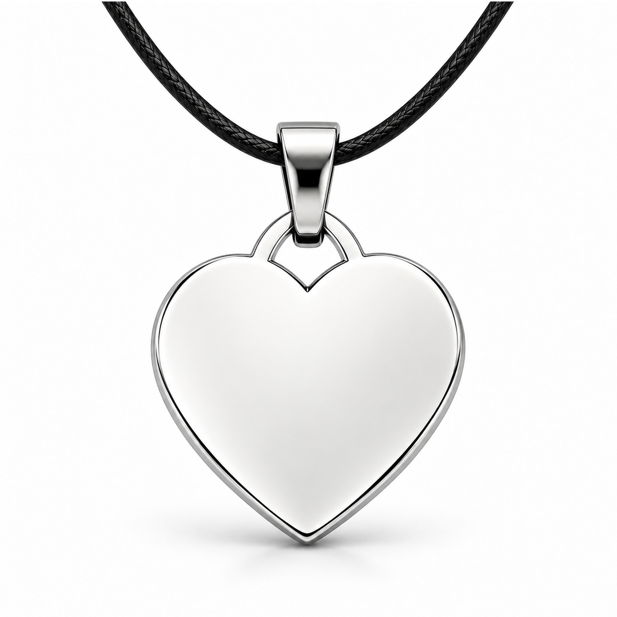 Silver + Leather Cord: standardized personalized silver heart pendant with black leather cord