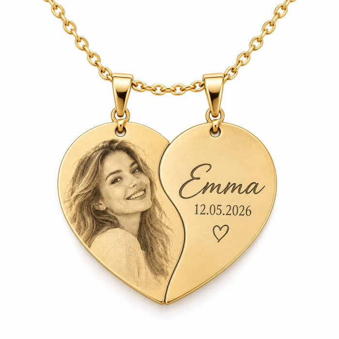 Personalized Split Heart Photo & Text Engraving Set