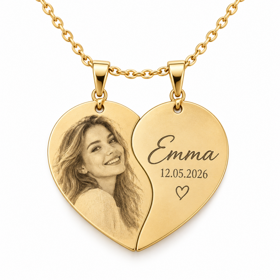 Personalized Split Heart Photo & Text Engraving Set