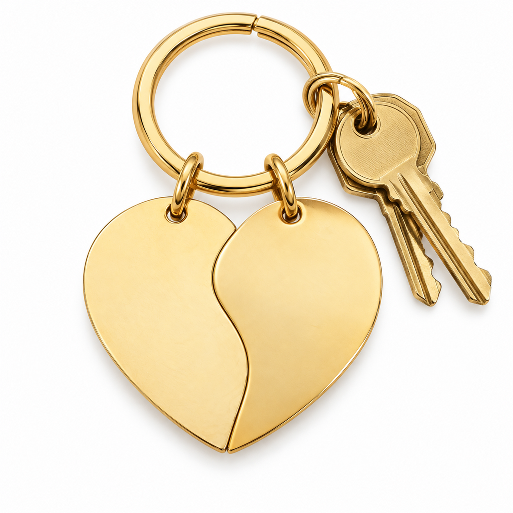 Gold split heart keyring set without engraving