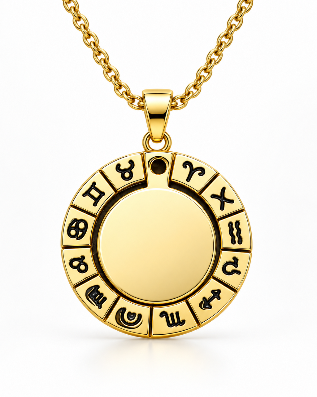 Gold-coloured zodiac engraving pendant with gold stainless steel chain