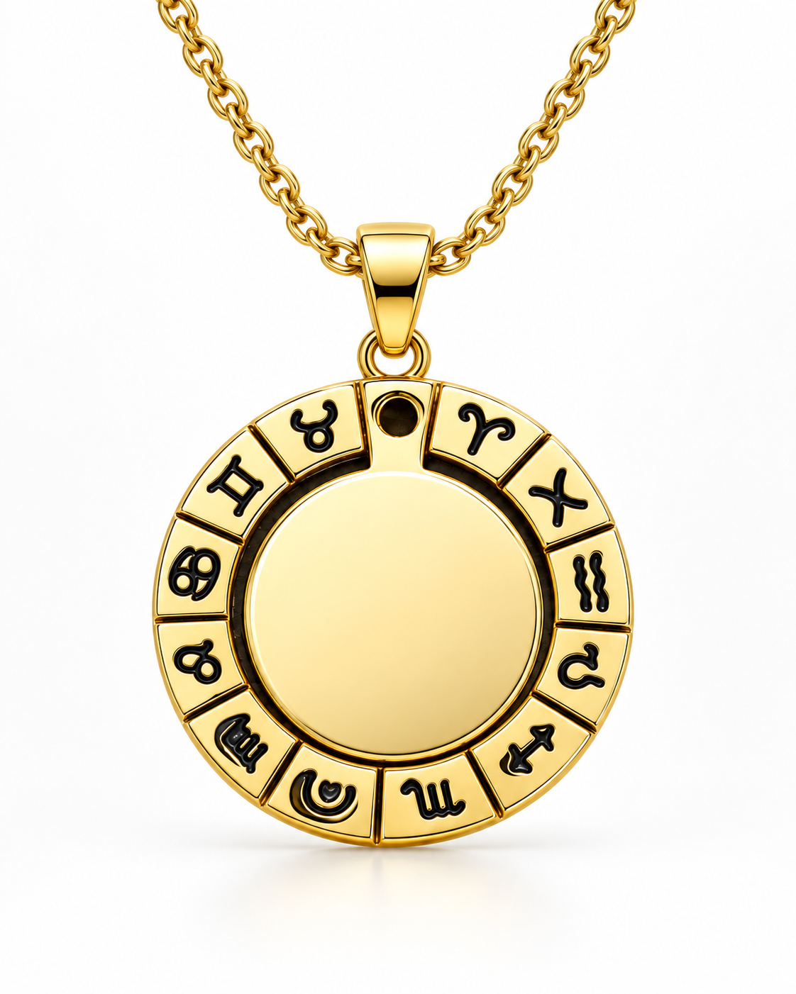 Gold-coloured zodiac engraving pendant with gold stainless steel chain