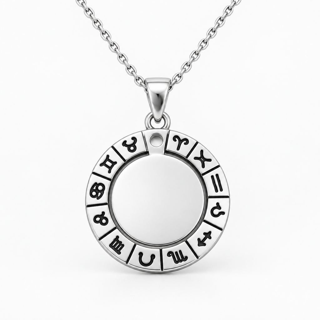 Silver-coloured zodiac engraving pendant with stainless steel chain