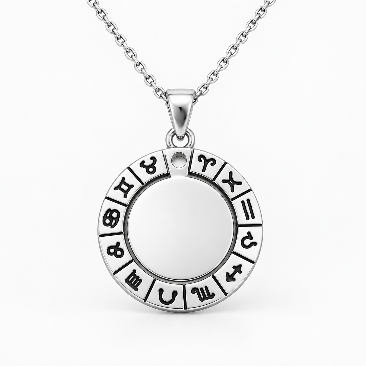 Silver-coloured zodiac engraving pendant with stainless steel chain
